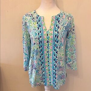 Lilly Pulitzer split neck Karina blue Ibiza tunic Size S EUC